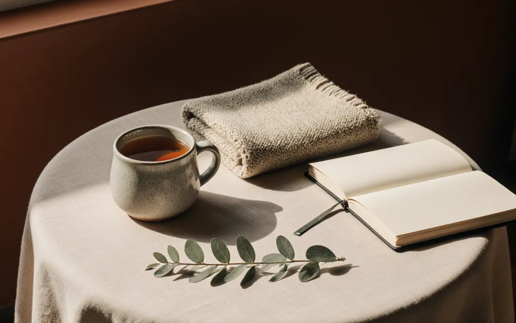 A still life with tea and a notebook